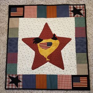 Handmade Quilted Wall Hanging Americana Farmhouse Flag Chicken 32" X 30.5"